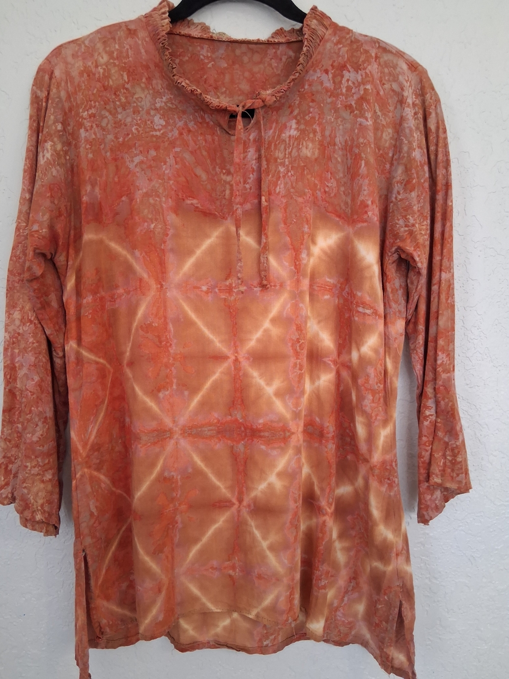 Seni Batik Mutiara Hati Top Orange Tie Neck Tunic Blouse Pekalongan Indonesia Sm